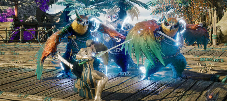 Aion 2 : combat de groupe, avec l'icône de la classe Aède