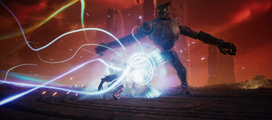 Aion 2 : une Daeva déchaîne une compétence face à un golem