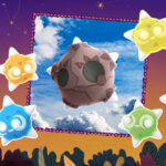 Visuel officiel des Pluies de Météno dans Pokémon GO, avec Météno tombant du ciel étoilé